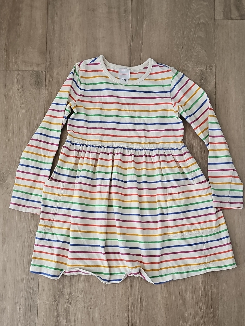 Hanna Andersson Girls' Rainbow Stripe Long-Sleeve Dress Size 8
